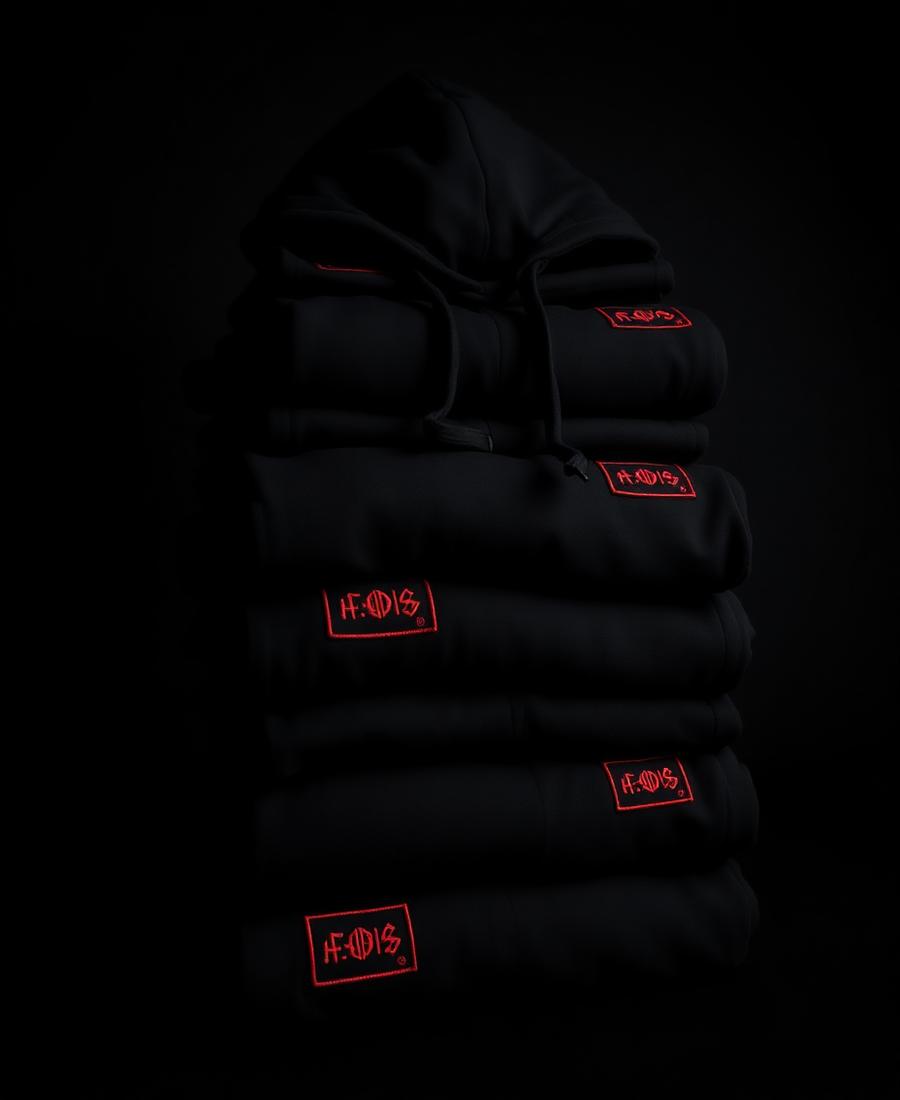 Stacked custom hoodies with embroidered patches